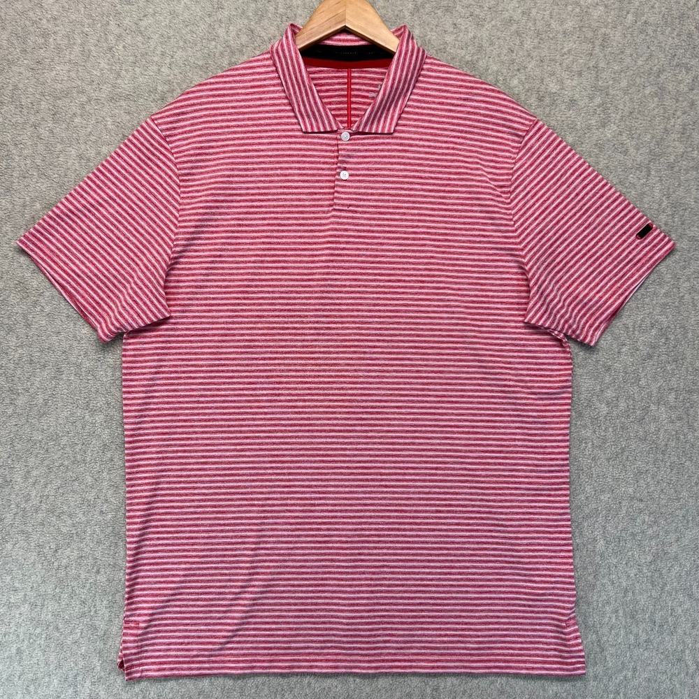 Nike Dri Fit Mens Golf Polo Shirt Pink White Striped Short Sleeve Performance L